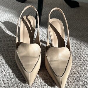 Lafayette 148 New York Beige Leather Slingback Heels Size 39